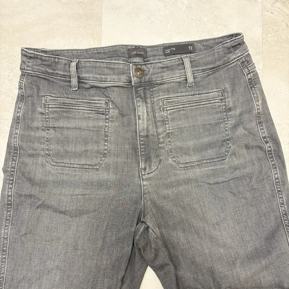 J.Jill Jeans High Rise Flare Gray Wash Patch Pocket Wide Leg Denim Size 12